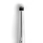 ColourPop Small Pencil Brush showcasing a tapered, dense black-to-white bristle tip for smudging eyeliner and precise eyeshadow detail, standing upright with a shiny silver handle against a clean white background.