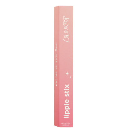ColourPop Lippie Stix in Westie standing upright, pink gradient box showing white ColourPop and lippie stix branding with star icons, net wt. 1.0 g (0.035 oz), set against a clean white background.