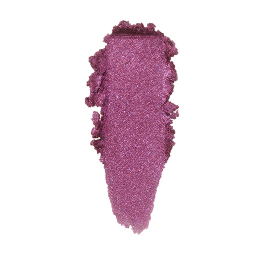 Shimmery mauve-pink eyeshadow swatch streaks vertically on white background, showcasing Pug Life, a ColourPop Super Shock Shadow, with fine iridescent sparkle and a creamy metallic finish for bold eye looks.