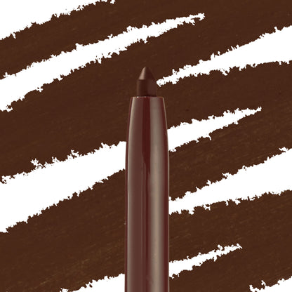 Sunnyvale Crème Gel Liner tip draws bold chocolate-brown strokes across a white backdrop, showcasing the creamy, long-wearing finish of the ColourPop Crème Gel Liner.